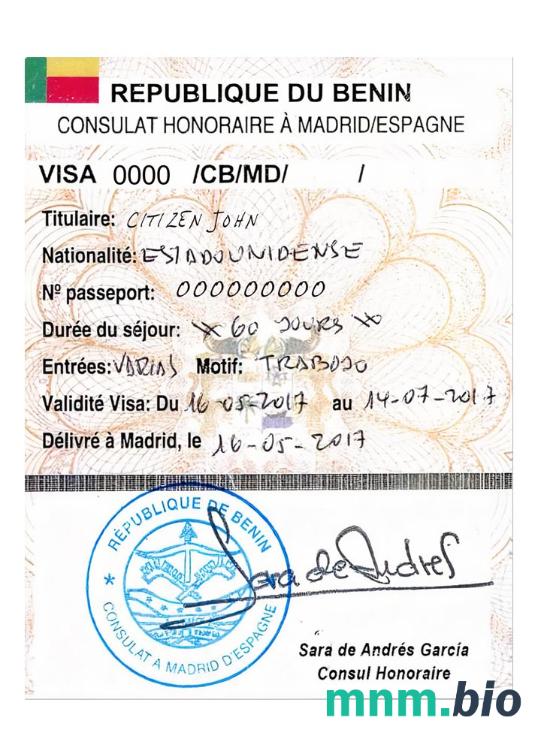 Benin travel visa pełni edytowalne PSD